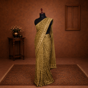 Earthy Green Saree with Handblock Warli Print