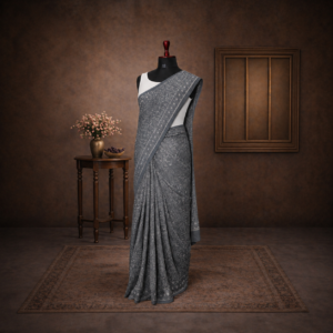 Grey Saree with Handblock Warli Print