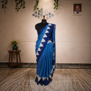 Indigo Colour Saree with Geometric Pattern Handblock Print