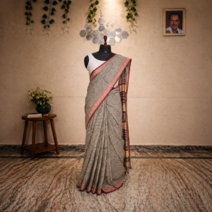 Off white Saree with Geometric Pattern Handblock Print