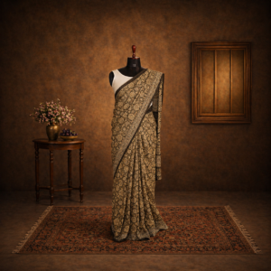 Rangloi Inspired Kalamkari Cotton Earthy Green Saree